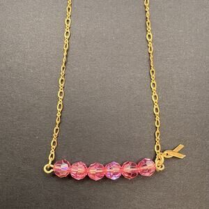 Luca + Danni Pink Crystals Breast Cancer Awareness‎ Gold Tone Chain Necklace 18"